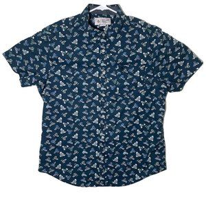 Penguin Mens Large Blue SS Shoe Graphic Button Up